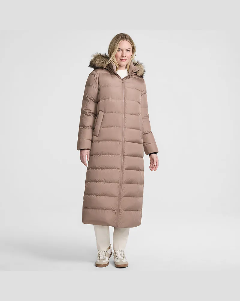 Lands' End Maxi-Daunenmantel mit Kapuze, Damen, Größe petite, Braun, Polyester, by Braun
