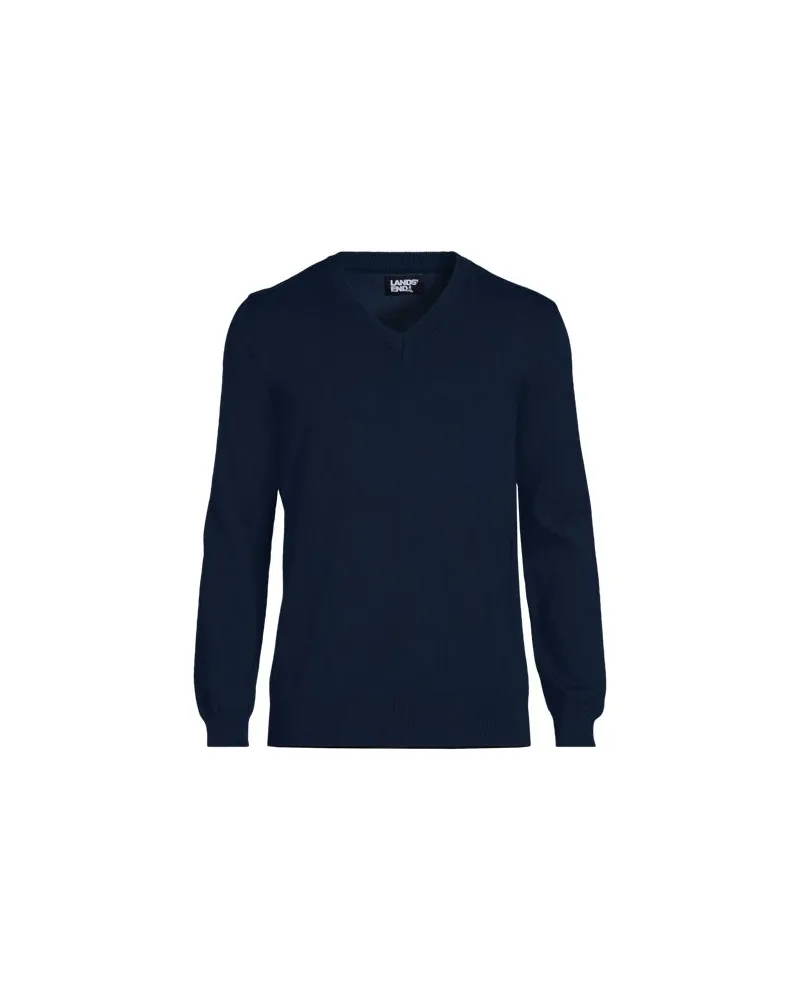Lands' End Baumwolle/Seiden-Pullover mit V-Ausschnitt, Herren, Größe:44-46 regular, Blau, Baumwolle/Seide/Nylon, by Blau