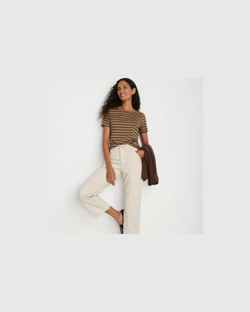 Lands' End Supima Kurzarm-Shirt mit rundem Ausschnitt, Damen, Größe:44-46 petite, Beige, Baumwolle, by Beige
