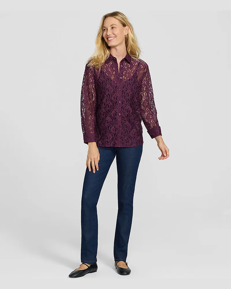 Lands' End Spitzenbluse aus Baumwoll-Mix, Damen, Größe regular, Rot, Baumwolle/Polyester, by Rot
