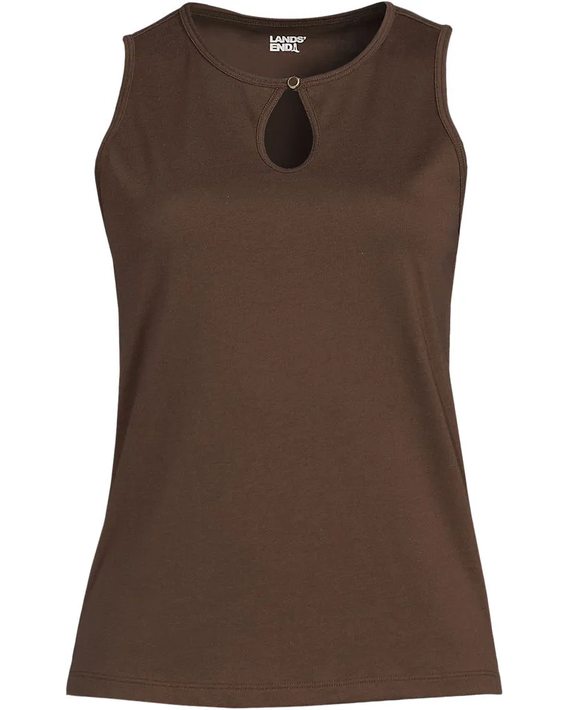 Lands' End Supima-Top mit Keyhole-Ausschnitt, Damen, Größe regular, Braun, Baumwolle, by Braun