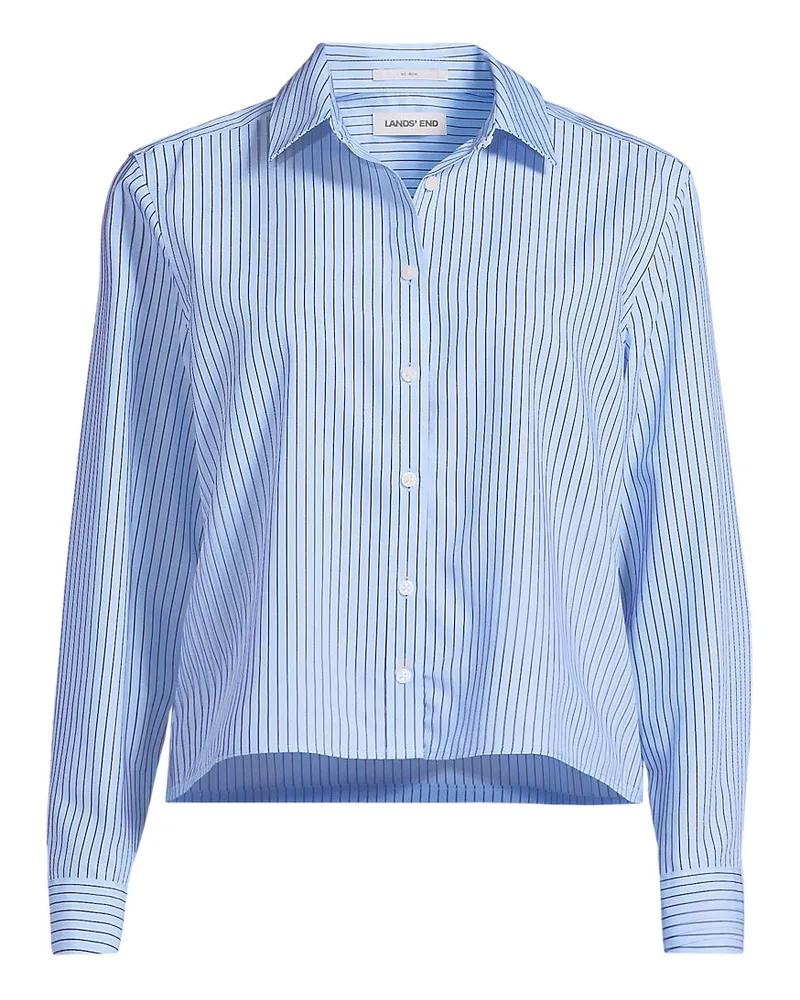 Lands' End Kurze, bügelfreie Hemdbluse, Damen, Größe regular, Blau, Baumwolle, by Blau