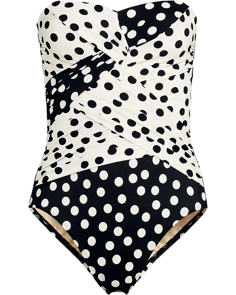 Lands' End Bandeau-Badeanzug Slender in Wickeloptik, Damen, Größe plus, Schwarz, Polyester-Mischung/Nylon-Mischung, by Schwarz