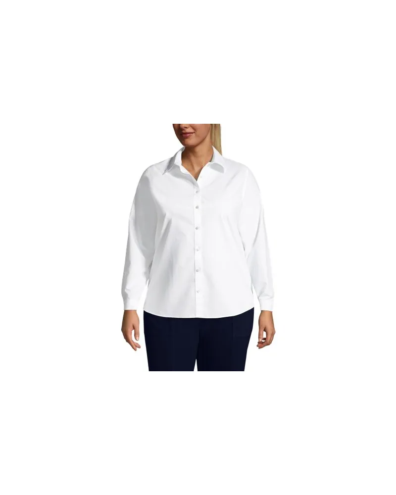Lands' End Bügelfreie Baumwoll-Bluse, Damen, Größe plus, Weiß, Baumwolle, by Weiß