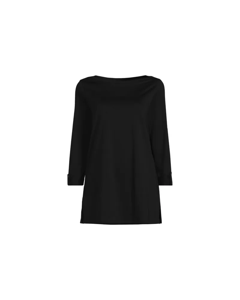 Lands' End Langes Supima-Shirt mit U-Boot-Ausschnitt, Damen, Größe:44-46 petite, Schwarz, by Schwarz