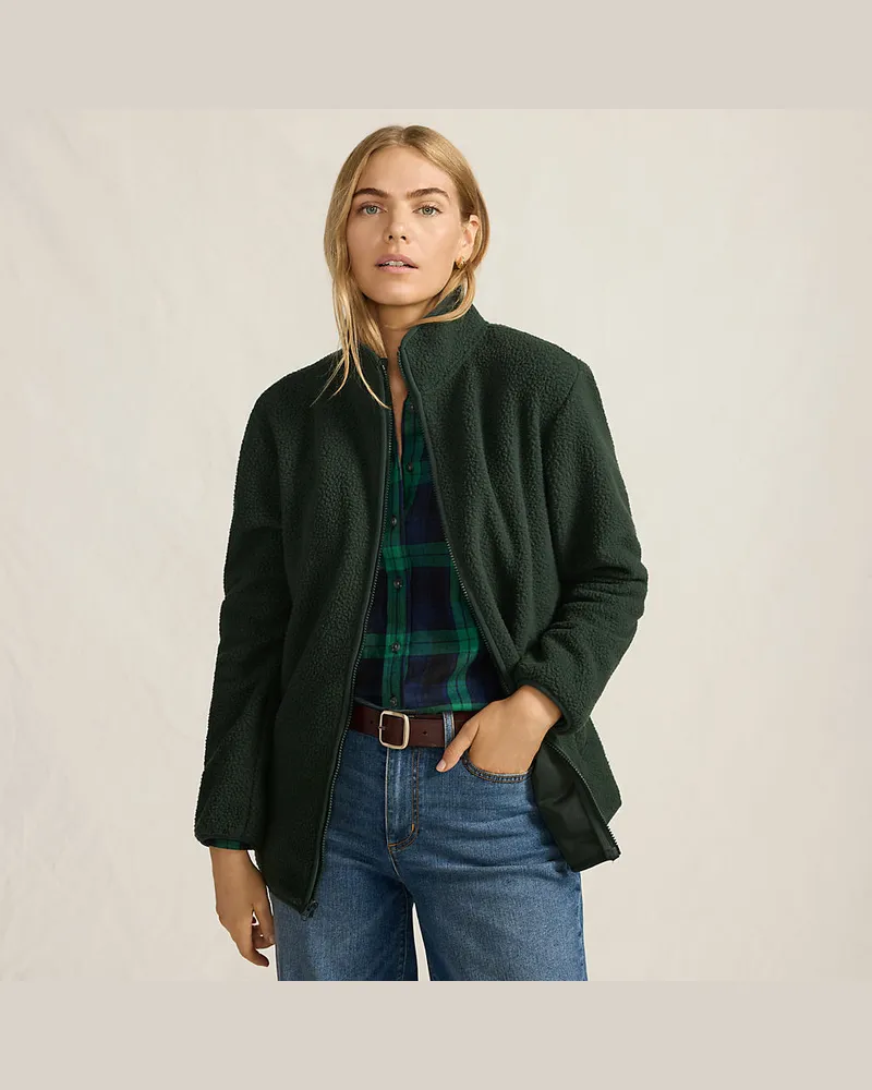 Lands' End Teddyfleece-Jacke mit ReiÃŸverschluss, Damen, GrÃ¶ÃŸe regular, GrÃ¼n, Polyester, by Grã¼n