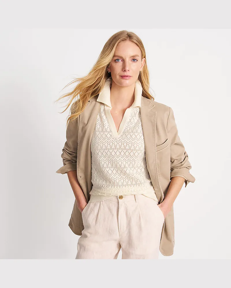 Lands' End Ärmelloser Lochmuster-Pullover mit Polokragen, Damen, Größe regular, Weiß, Baumwolle/Viskose, by Weiß