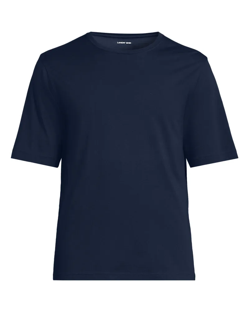 Lands' End Supima Kurzarm-Shirt mit Rundhalsausschnitt, Herren, Größe regular, Blau, Baumwolle, by Blau