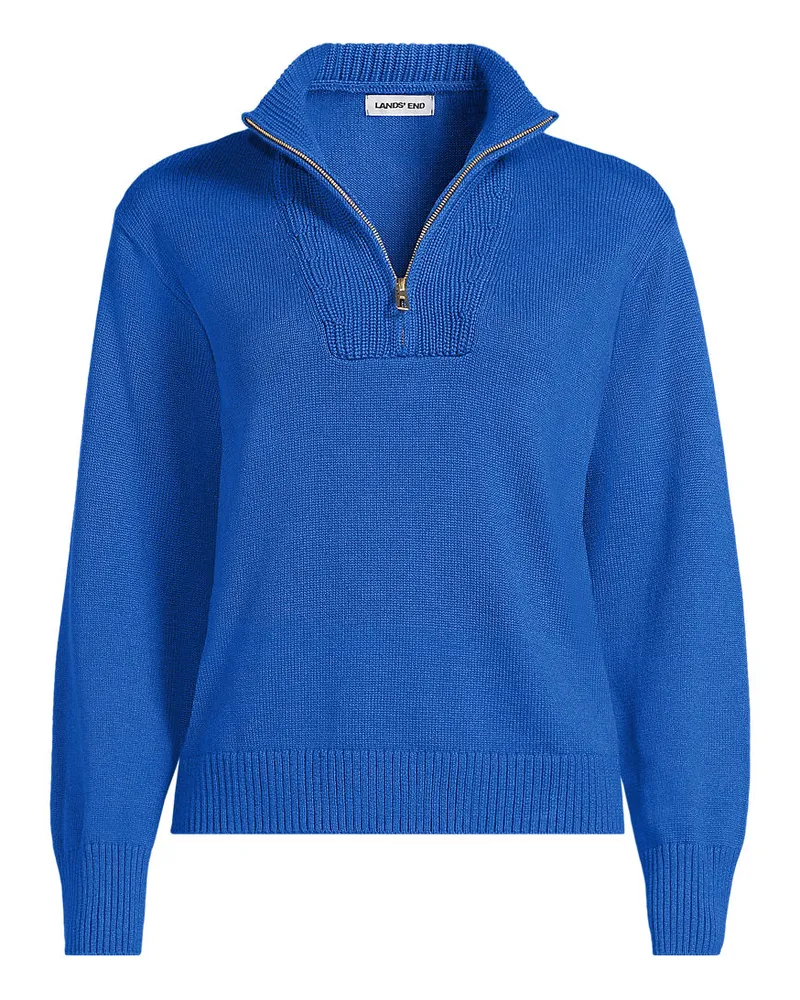 Lands' End Pullover Drifter Slim Fit mit Reißverschluss, Damen, Größe plus, Blau, Baumwolle, by Blau