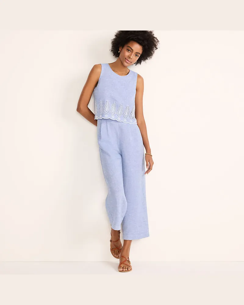 Lands' End Ärmelloser Leinen-Jumpsuit mit Lochstickerei, Damen, Größe:34 regular, Blau, Leinen, by Blau