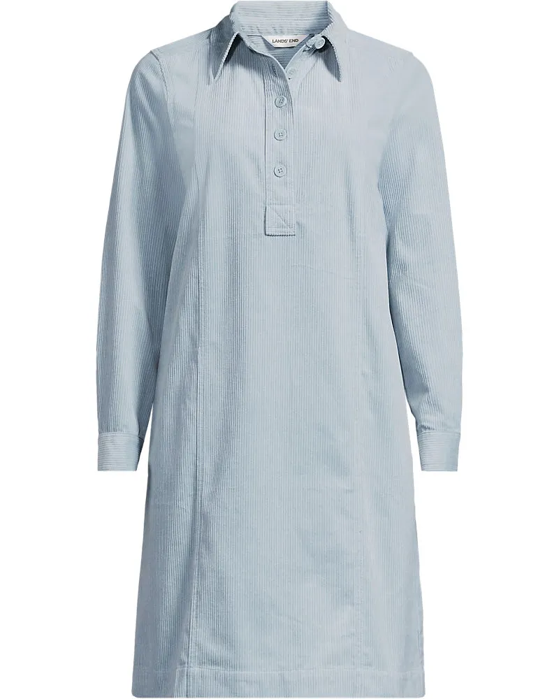 Lands' End Feincord-Hemdblusenkleid in A-Linie, Damen, Größe petite, Blau, Baumwolle, by Blau