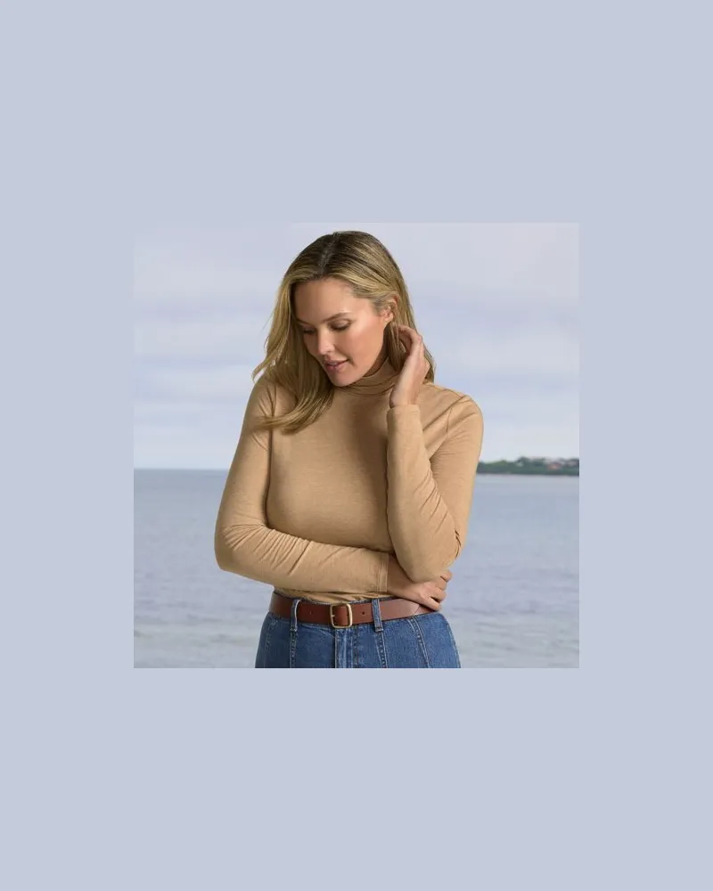 Lands' End Rollkragenshirt aus Baumwoll/Modalmix, Damen, Größe petite, Braun, Baumwolle/Elasthan/Baumwolle Modal, by Braun