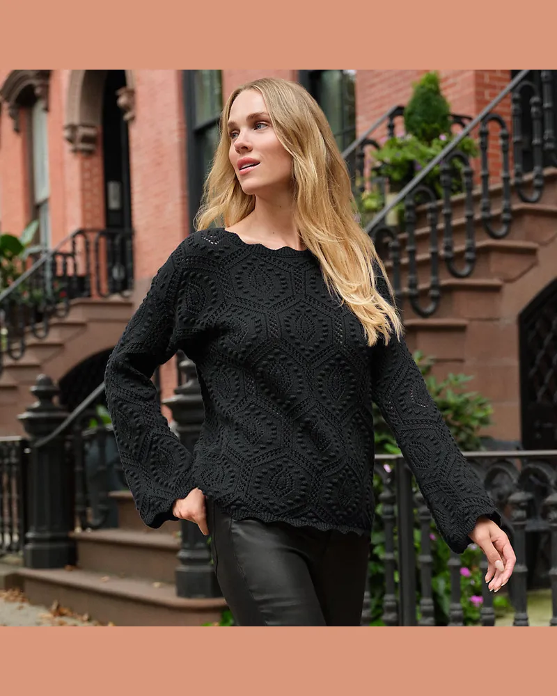 Lands' End Noppenpullover, Damen, Größe petite, Schwarz, Baumwolle, by Schwarz