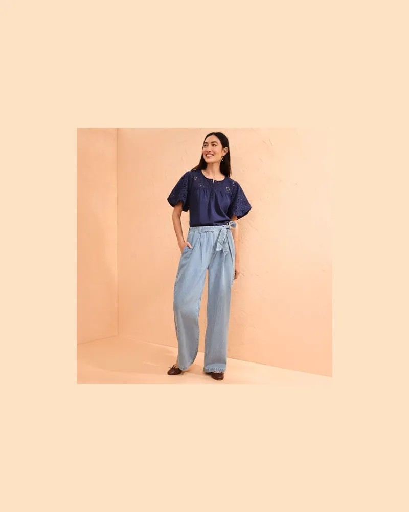 Lands' End Weite Paperbag-Jeans, Damen, Größe regular, Blau, Lyocell (Viskose)/Baumwoll-Mischung, by Blau