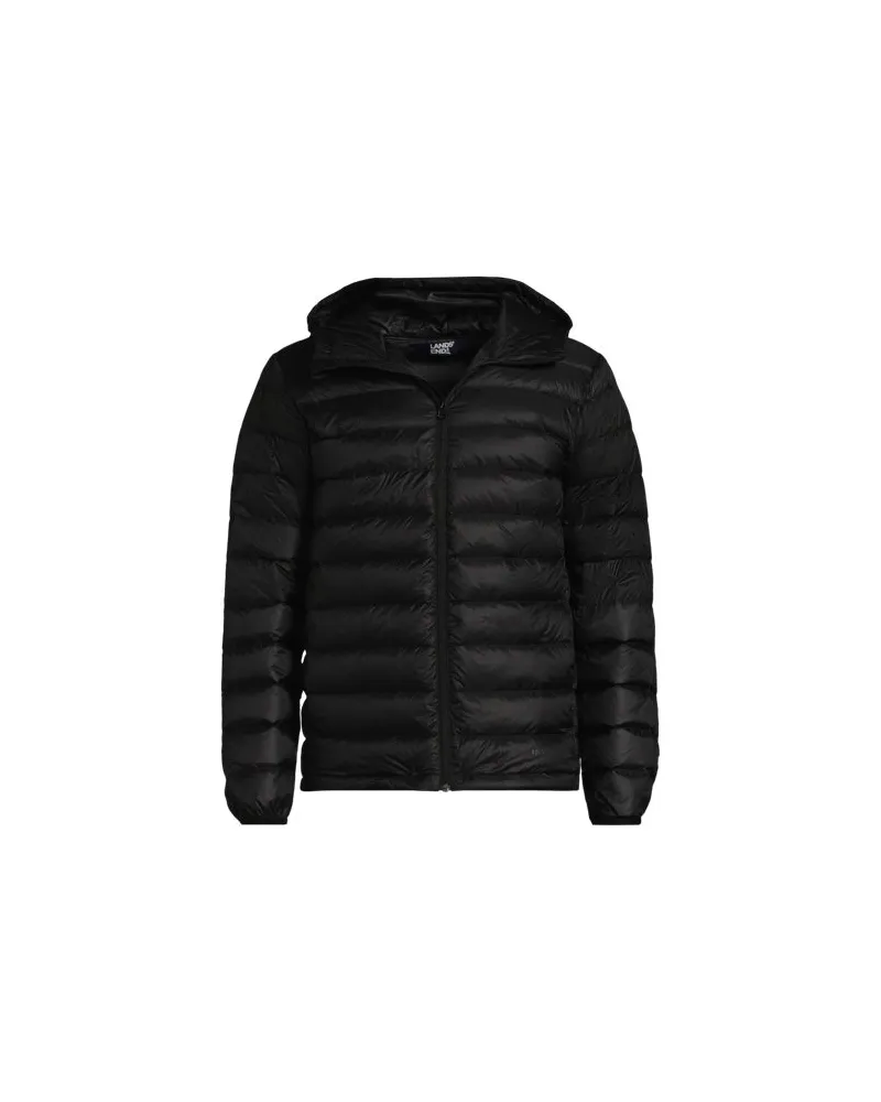 Lands' End Ultraleichte verstaubare Daunen-Kapuzenjacke WANDERWEIGHT, Herren, Größe:48-50 regular, Schwarz, Polyester/Nylon, by Schwarz