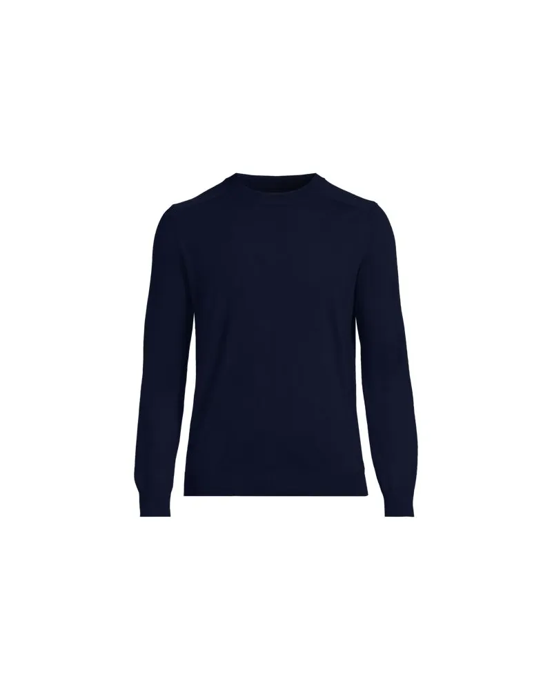 Lands' End Merino-Rundhalspullover, Herren, Größe regular, Blau, Wolle, by Blau