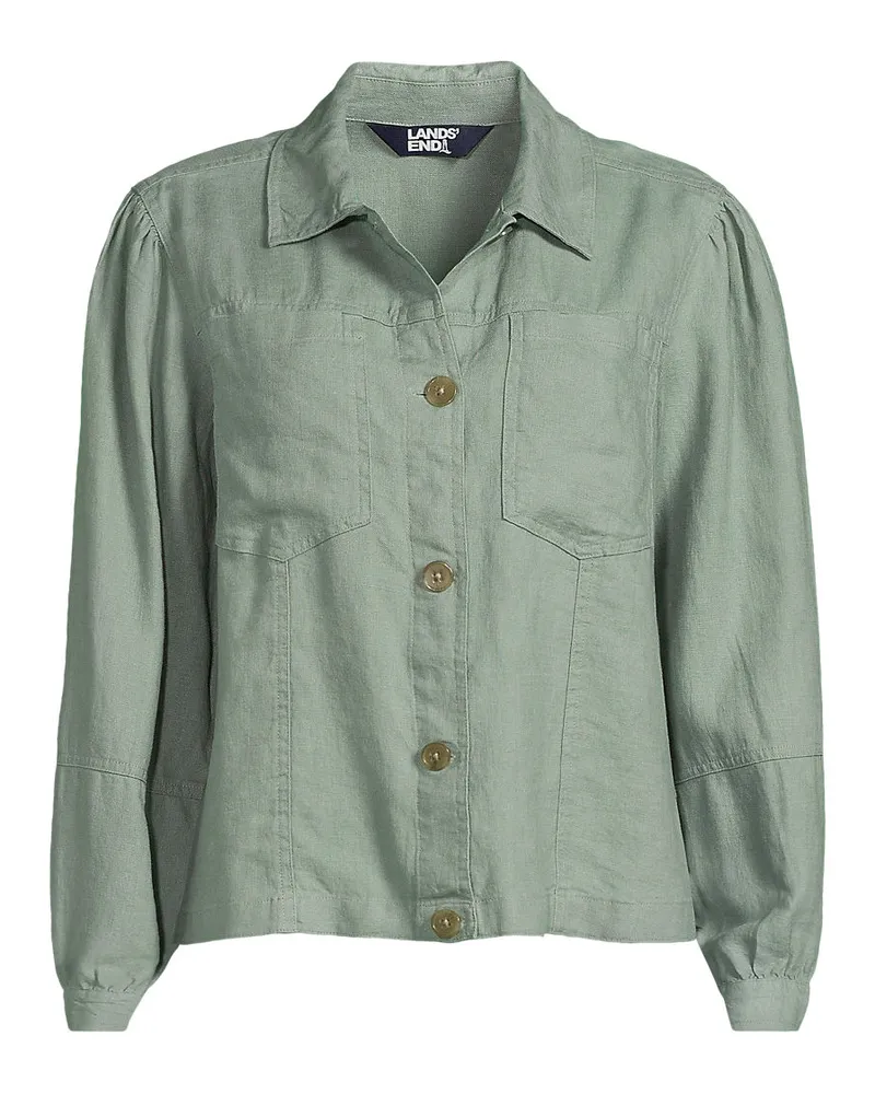Lands' End Leinenjacke, Damen, GrÃ¶ÃŸe plus, GrÃ¼n, Leinen, by Grã¼n
