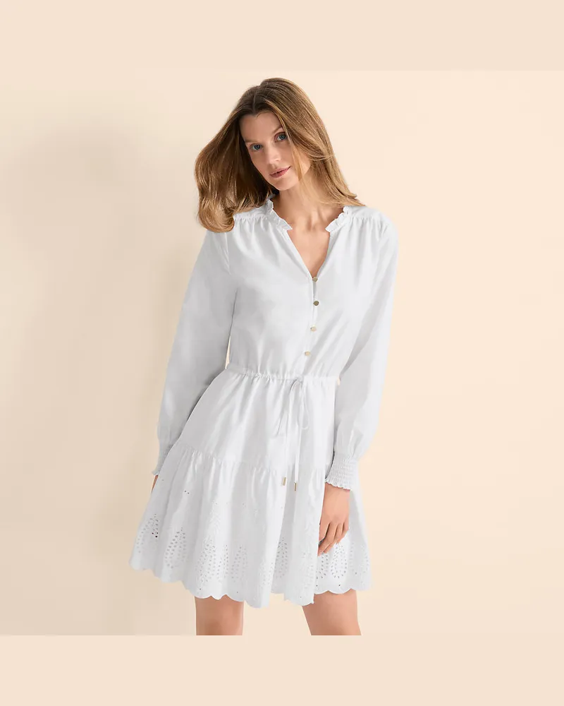 Lands' End Minikleid mit Lochstickerei, Damen, Größe petite, Weiß, Baumwolle, by Weiß