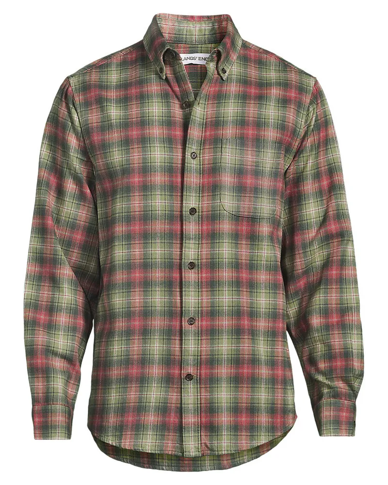 Lands' End Flanellhemd Flagship, Classic Fit, Herren, Größe regular, Grün, Baumwolle/Baumwoll-Mischung/Polyester-Mischung, by Grün