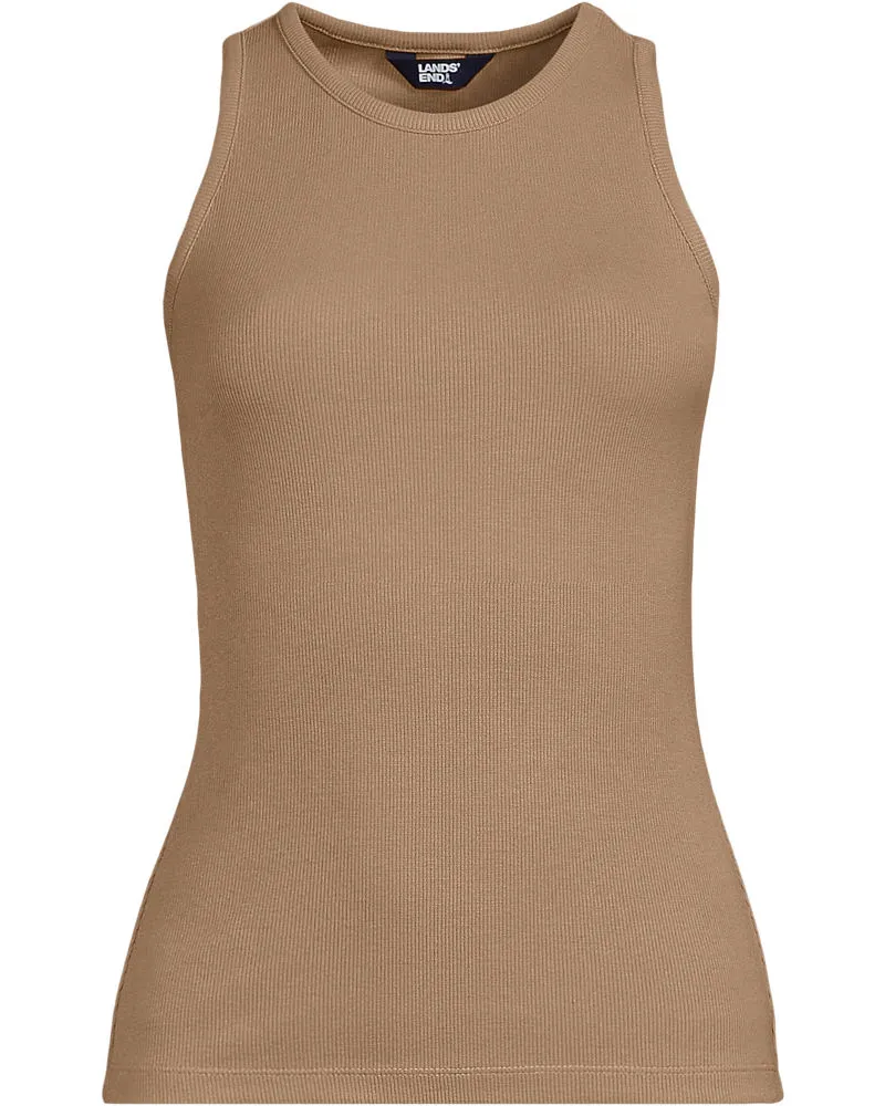 Lands' End Ärmelloses, geripptes Top, Damen, Größe regular, Beige, Elasthan/Viskose/Viskose-Mischung, by Beige