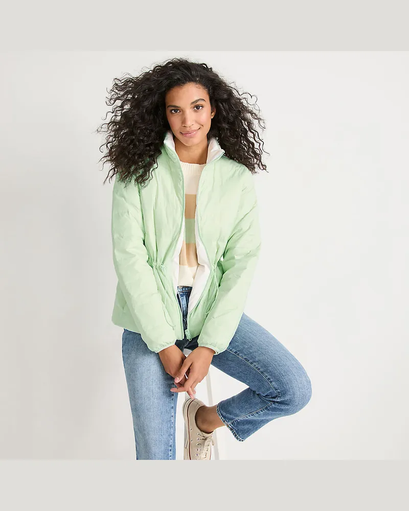 Lands' End Daunen-Wendejacke WANDERWEIGHT Verstaubar Ultraleicht, Damen, Größe petite, Grün, Nylon, by Grün