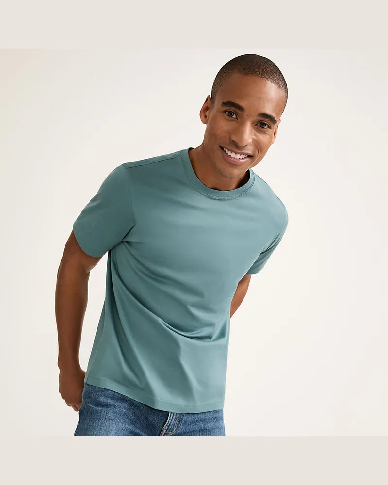 Lands' End Supima Kurzarm-Shirt mit Rundhalsausschnitt, Herren, Größe regular, Grün, Baumwolle, by Grün