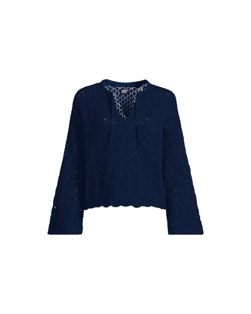 Lands' End Baumwollpullover mit Ajourmuster, Damen, Größe:40-42 regular, Blau, Baumwoll-Mischung/Polyester-Mischung, by Blau