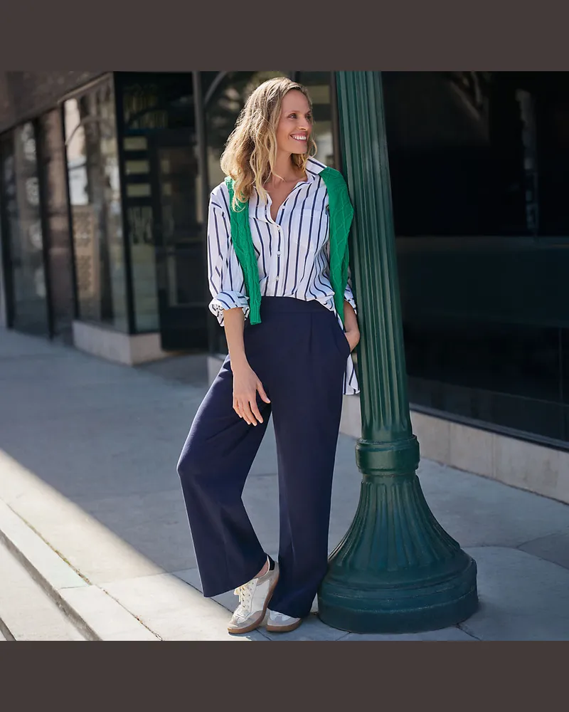 Lands' End Jersey-Bundfaltenhose mit weitem Bein, Damen, Größe regular, Blau, Baumwolle, by Blau