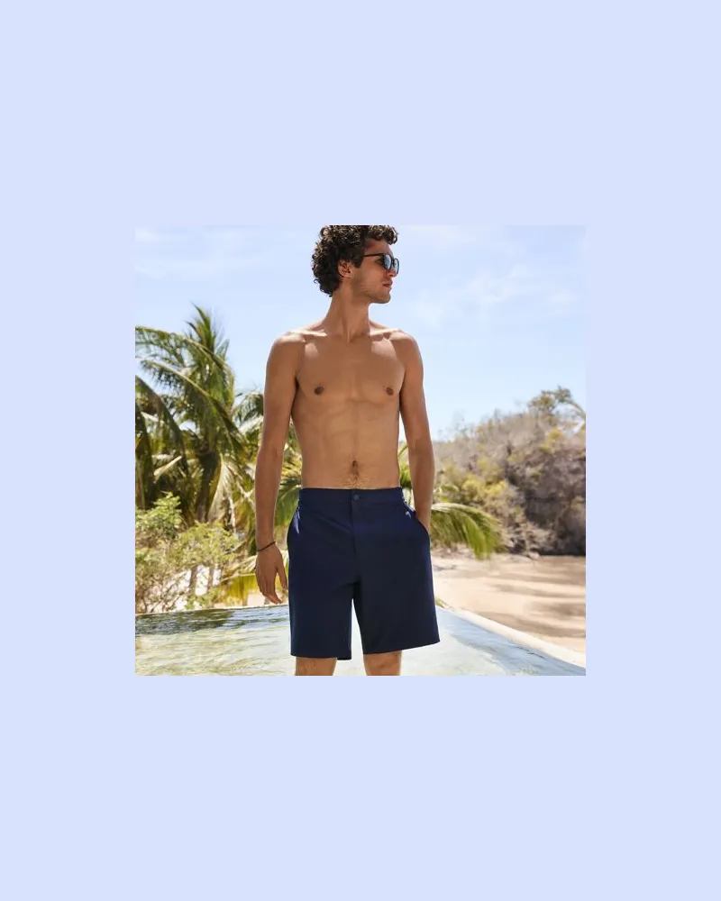 Lands' End Ultimativ-Badeshorts, 23 cm, Herren, Größe:48-50 regular, Blau, Elasthan/Polyester, by Blau