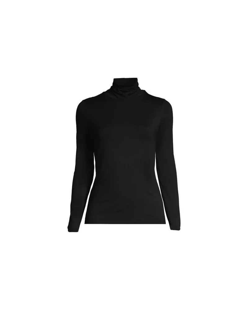 Lands' End Rollkragenshirt aus Baumwoll/Modalmix, Damen, Größe:44-46 petite, Schwarz, Baumwolle/Elasthan/Baumwolle Modal, by Schwarz