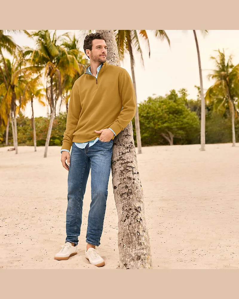 Lands' End Reißverschluss-Pullover aus Bedford-Ripp, Herren, Größe regular, Gelb, Baumwolle, by Gelb