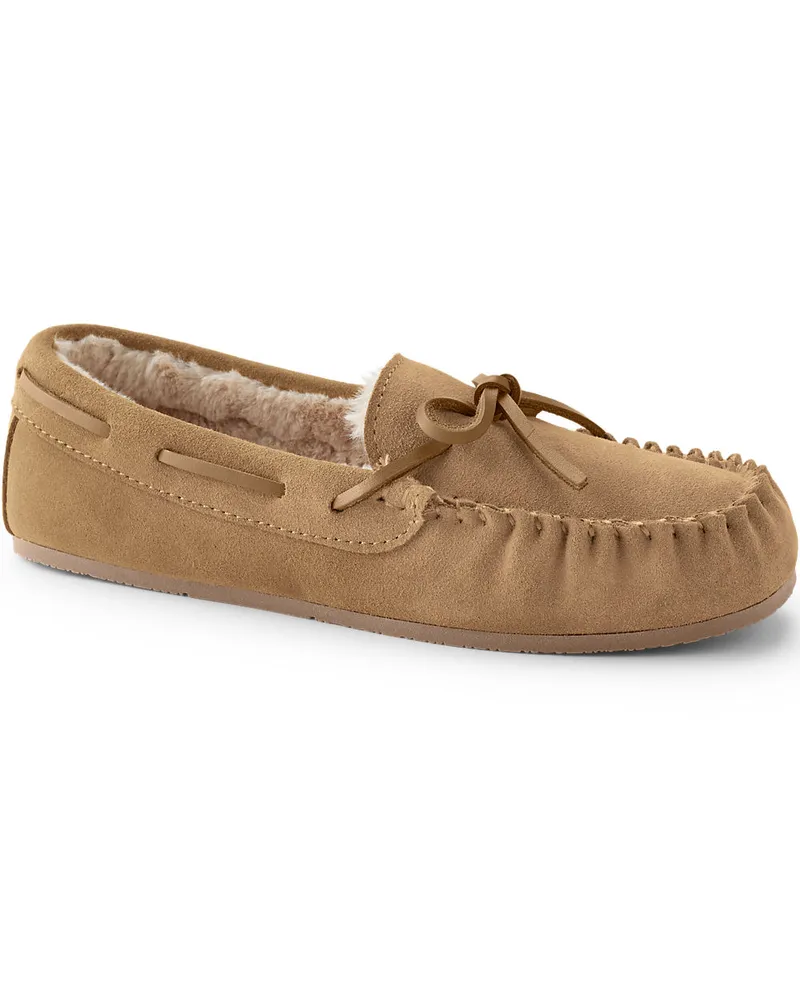 Lands' End Veloursleder-Mokassins, Damen, Größe regular, Beige, Leder/Rauleder, by Beige