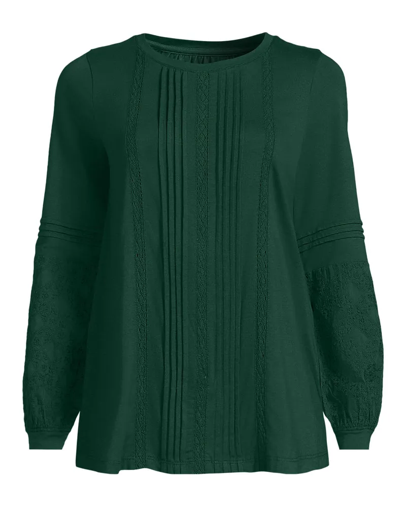 Lands' End Biesenshirt aus Baumwoll/Modalmix, Damen, Größe petite, Grün, Baumwoll-Mischung/Viskose-Mischung, by Grün