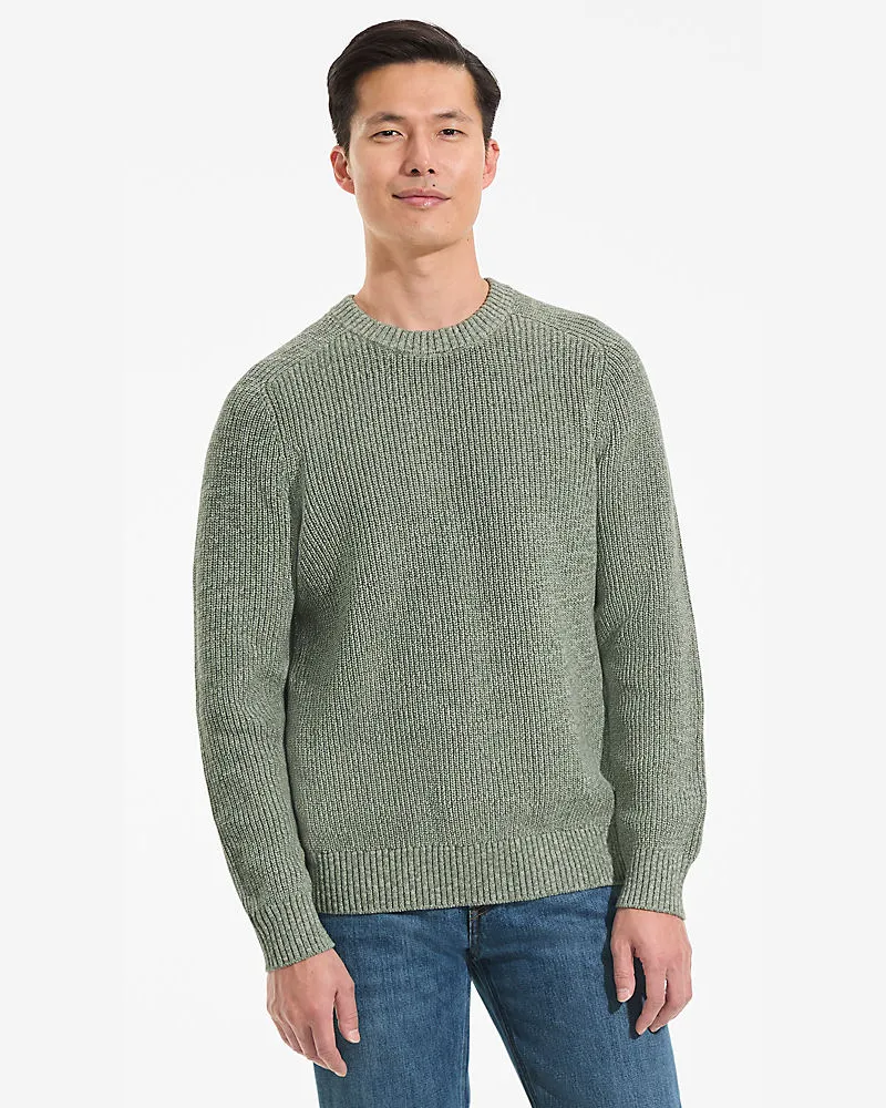 Lands' End Melierter Rundhalspullover DRIFTER, Herren, Größe regular, Grün, Baumwolle, by Grün
