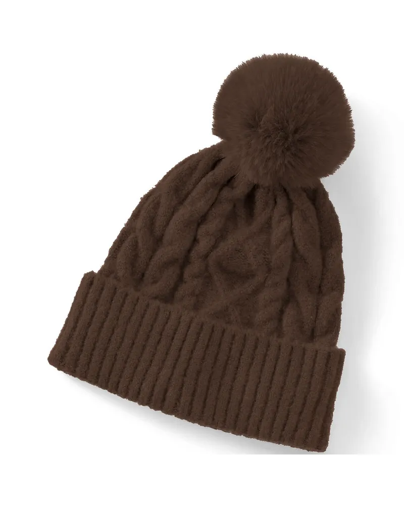 Lands' End CashTouch Bommelmütze, Damen, Größe regular, Braun, Polyester/Polyacryl/Nylon-Mischung, by Braun