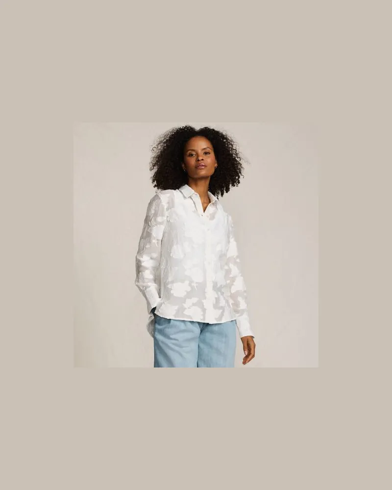 Lands' End Bluse mit floraler Bestickung, Damen, Größe:44-46 regular, Weiß, Baumwolle/Viskose/Baumwoll-Mischung, by Weiß