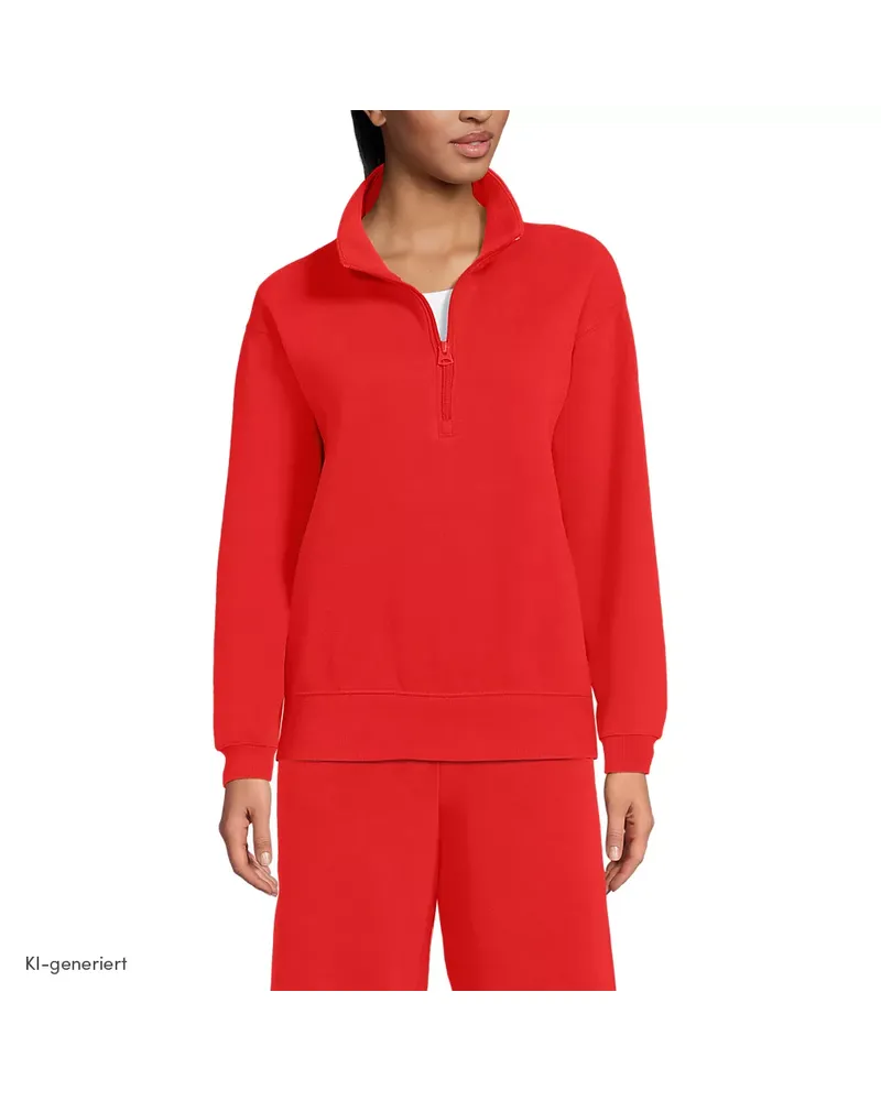 Lands' End Serious Sweats Pullover mit Reißverschluss, Damen, Größe regular, Rot, Baumwoll-Mischung/Polyester-Mischung, by Rot