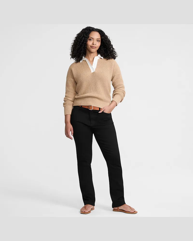 Lands' End Unifarbene Straight Fit Jeans Mid Waist, Damen, Größe regular, Schwarz, Elasthan/Baumwoll-Mischung/Polyester-Mischung, by Schwarz