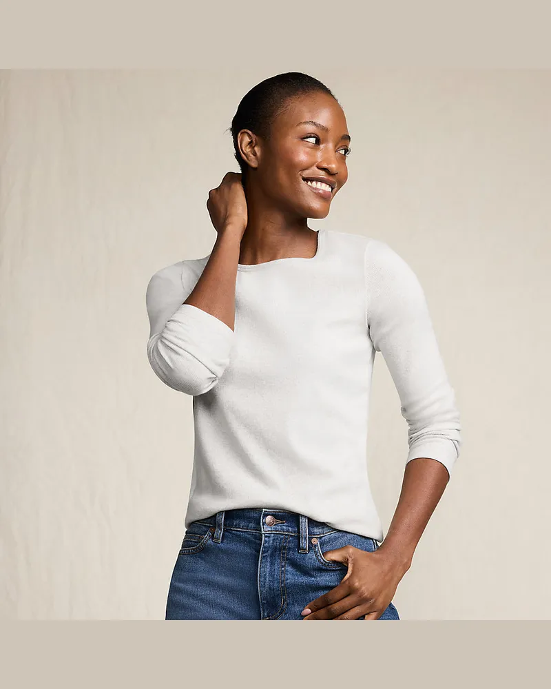 Lands' End Langarmshirt aus mikrofeinem Baumwollripp, Damen, Größe petite, Grau, Baumwolle/Elasthan, by Grau