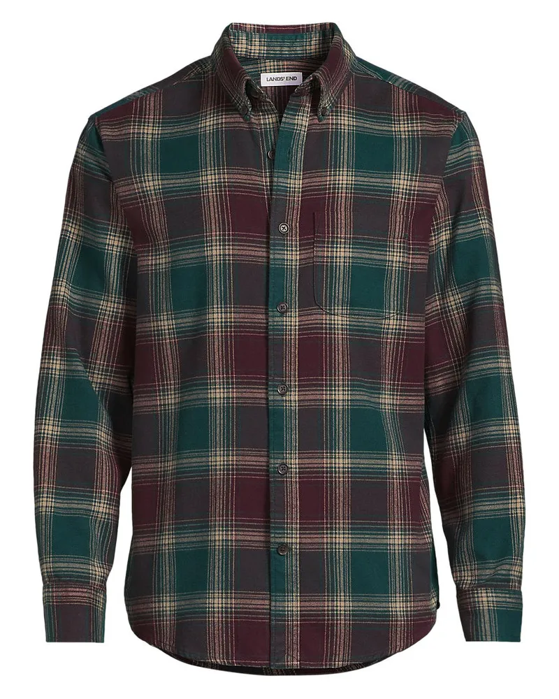Lands' End Flanellhemd Flagship Classic Fit, Herren, Größe regular, Grün, Baumwolle, by Grün