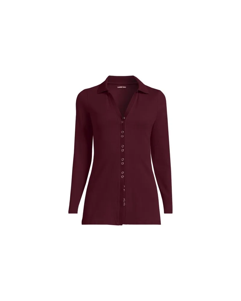 Lands' End Jerseybluse mit Polokragen, Damen, Größe regular, Rot, Elasthan/Baumwoll-Mischung/Polyester-Mischung, by Rot