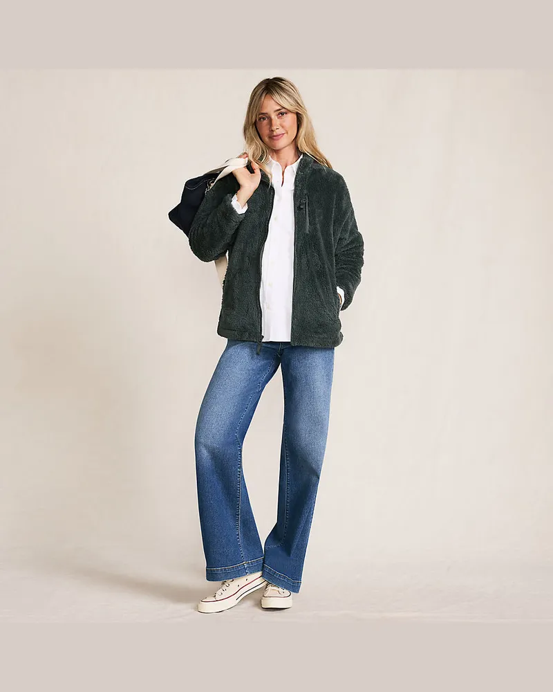 Lands' End Plüschfleece-Jacke, Damen, Größe regular, Grün, Polyester, by Grün