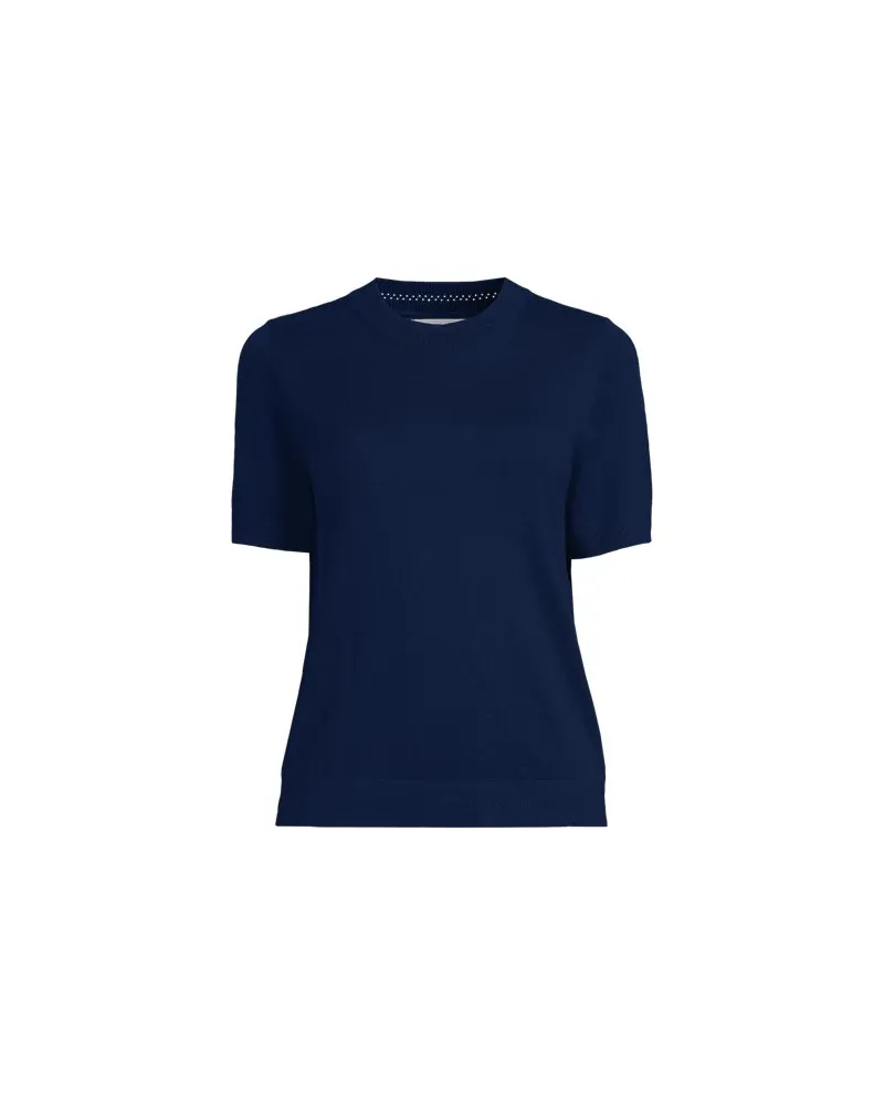 Lands' End Rundhalspullover aus Baumwolle/Seidenmix, Damen, Größe regular, Blau, Baumwolle/Seide/Nylon, by Blau
