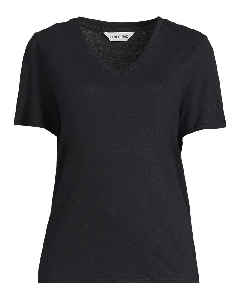 Lands' End Soft Flow Shirt aus Leinenmix mit V-Ausschnitt, Damen, Größe regular, Schwarz, Leinen/Baumwolle Modal, by Schwarz
