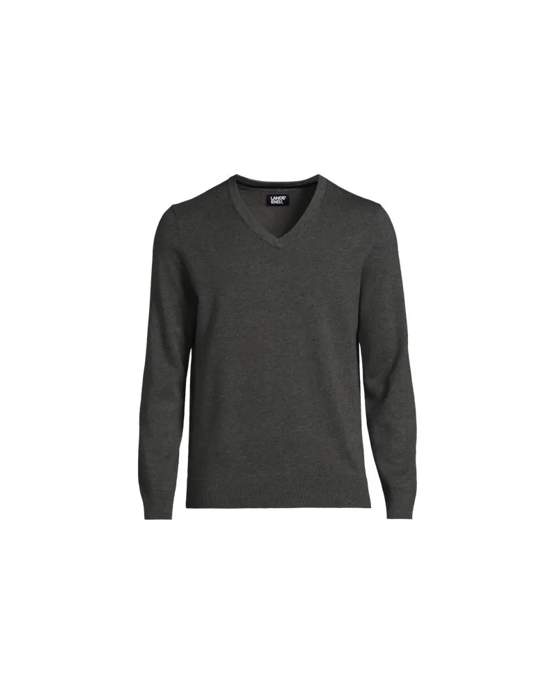 Lands' End V-Pullover aus Baumwoll-Feinstrick, Herren, Größe:44-46 regular, Grau, Baumwolle, by Grau