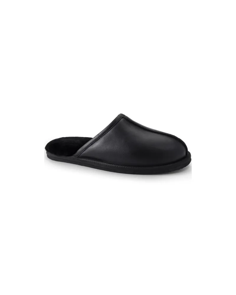 Lands' End Lederpantoletten, Herren, Größe regular, Schwarz, Leder, by Schwarz