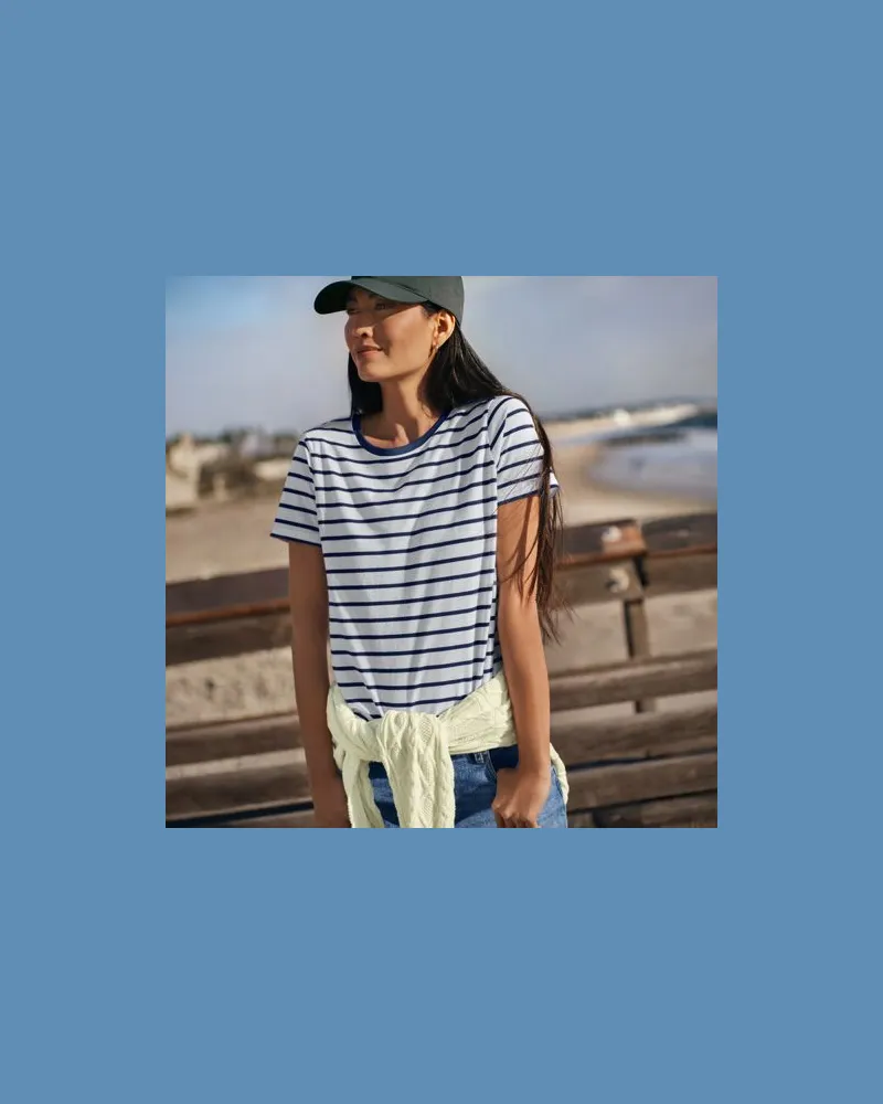 Lands' End Supima Kurzarm-Shirt mit rundem Ausschnitt, Damen, Größe petite, Blau, Baumwolle, by Blau