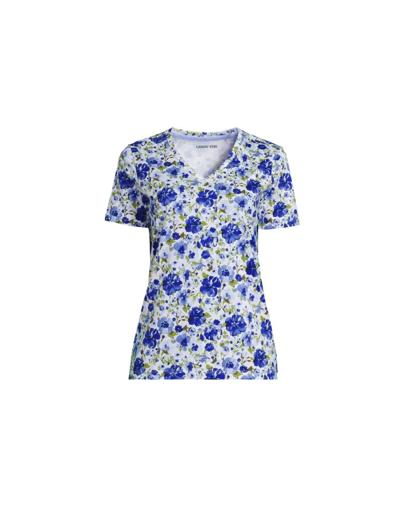 Lands' End Supima Kurzarm-Shirt mit V-Ausschnitt, Damen, Größe plus, Weiß, Baumwolle, by Weiß