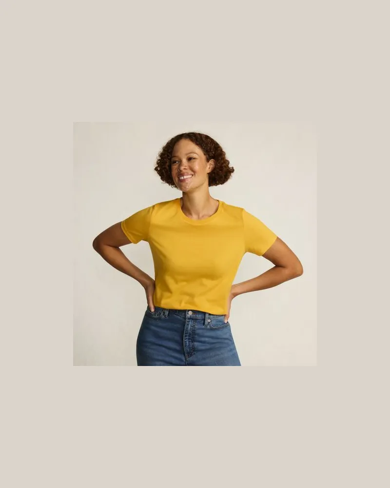 Lands' End Supima T-Shirt mit Rundhalsausschnitt, Damen, Größe:32-34 petite, Gelb, Baumwolle, by Gelb