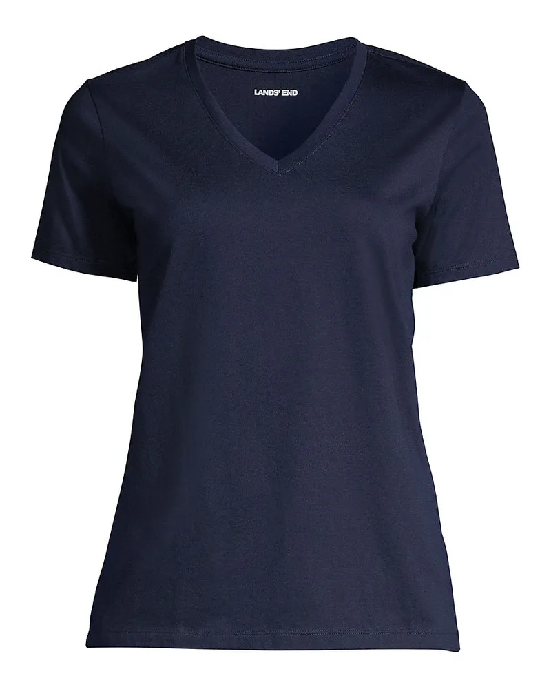 Lands' End Supima Kurzarm-Shirt mit V-Ausschnitt, Damen, Größe plus, Blau, Baumwolle, by Blau